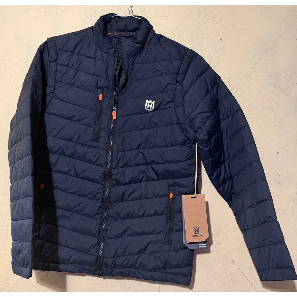 Husqvarna Xplorer Uplegga Mens Convertible Puffer Jacket Vulcan Navy Blue S NEW